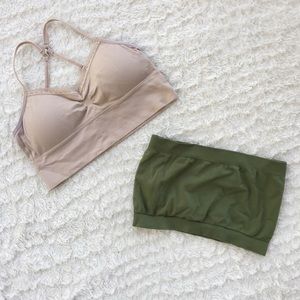 Army Green Bandeau & Nude Lounge Bra Set sz Medium